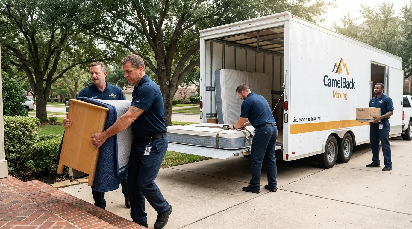 Crew loading residential truck for cross-state move from Loogootee, IN