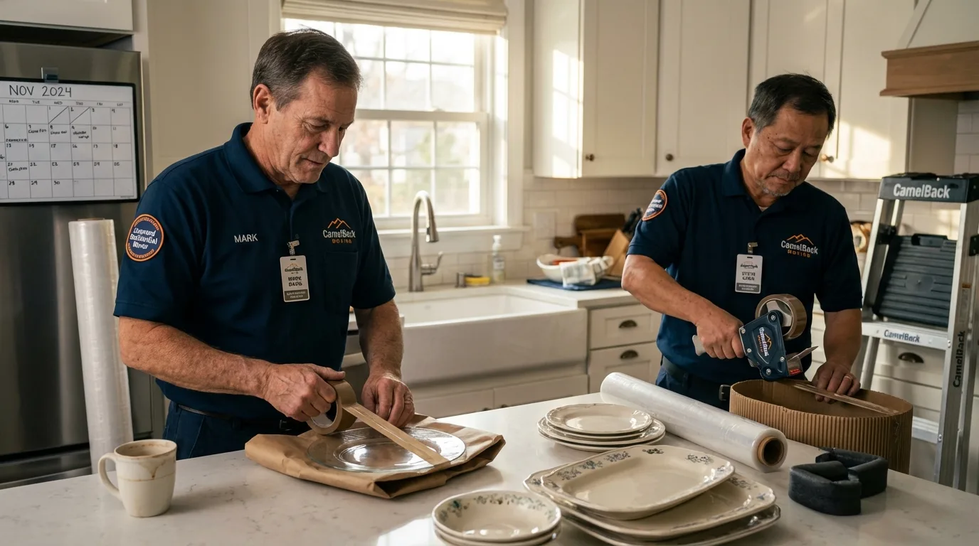 Professional crew packing kitchen dishware in Loogootee, IN
